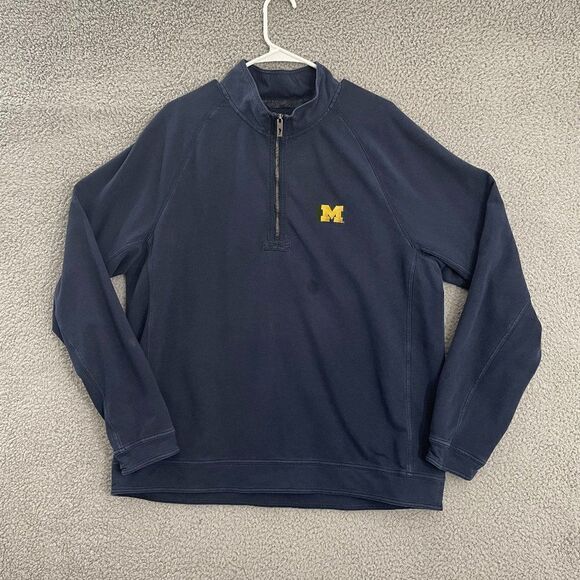 University Of Michigan Wolverines Sweater Men XL Tommy Bahama‎ Navy 1/4 Zip - Picture 1 of 12